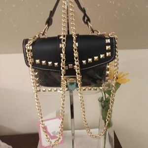 Gold Studded Purse with Gold Chain